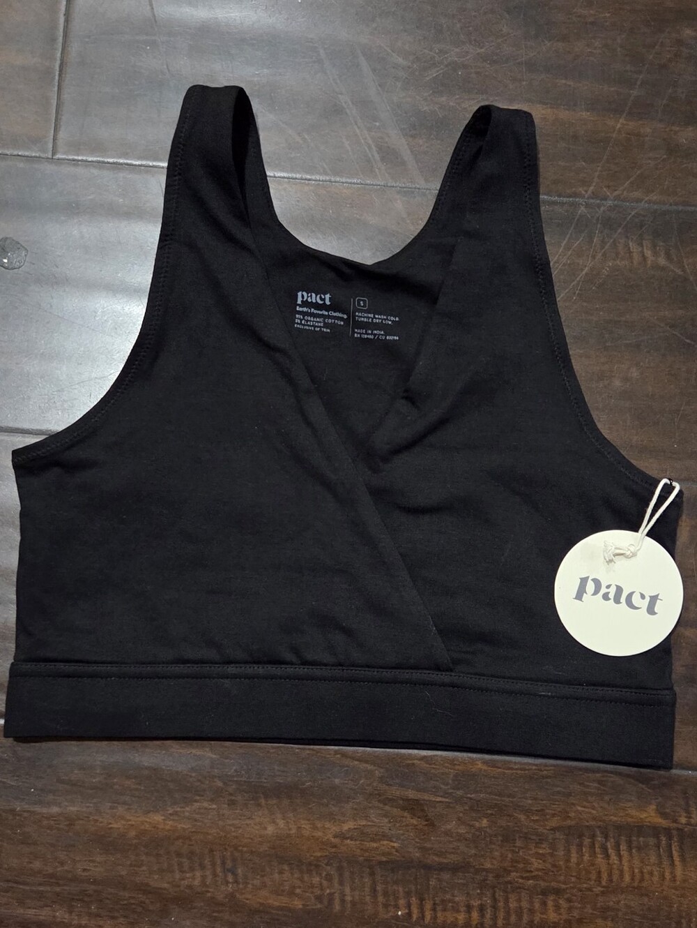 NWT- Pact Organic - Black Cross Over Bralette